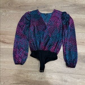 Express Purple and Blue Patterned Bodysuit